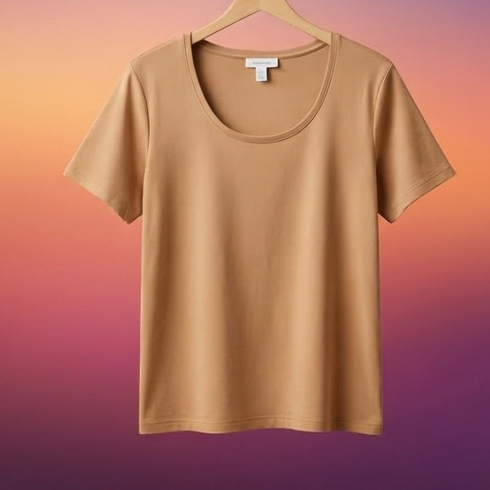 Coldwater Creek Womens 3X Camel Tan Cotton Scoop Neck Short Sleeve Tee NWOT